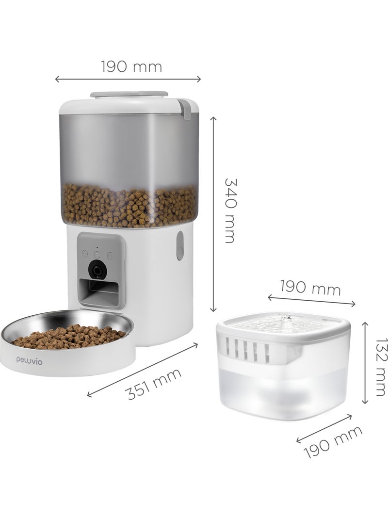 Distributeur Croquettes Automatique 2en1 PELUVIO Feast - Fontaine à Eau - Camera - Wi-Fi - 10/jour Blanc - Kiabi