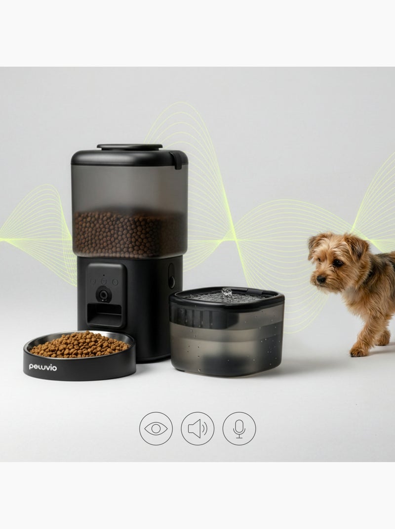 Distributeur Croquettes Automatique 2en1 PELUVIO Feast - Fontaine à Eau - Camera - Wi-Fi - 10/jour Noir - Kiabi