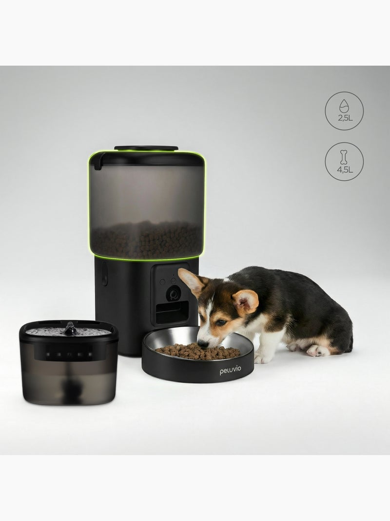 Distributeur Croquettes Automatique 2en1 PELUVIO Feast - Fontaine à Eau - Camera - Wi-Fi - 10/jour Noir - Kiabi