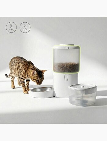 Distributeur Croquettes Chat Automatique 2en1 PELUVIO Feast - Distributeur d'eau - Wi-Fi - 10/jour