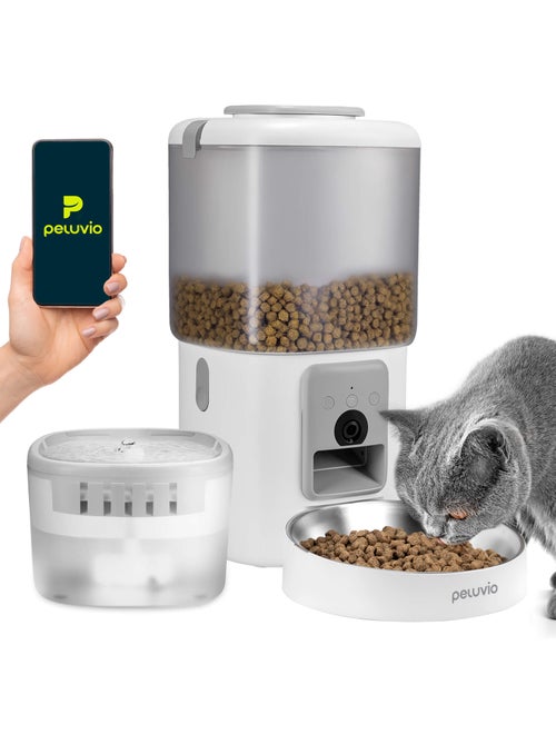 Distributeur Croquettes Chat Automatique 2en1 PELUVIO Feast - Distributeur d'eau - Wi-Fi - 10/jour - Kiabi
