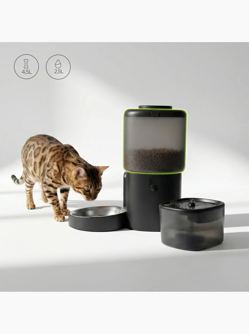 Distributeur Croquettes Chat Automatique 2en1 PELUVIO Feast - Distributeur d'eau - Wi-Fi - 10/jour Noir - Kiabi