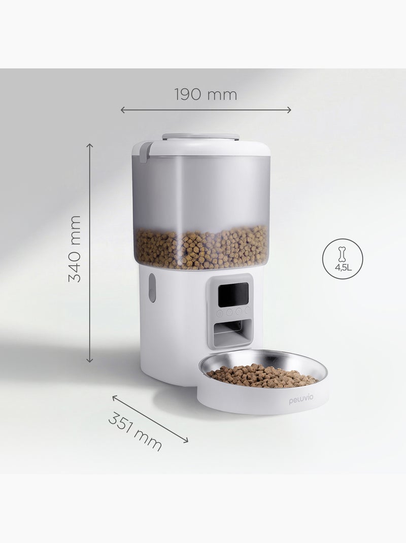 Distributeur de croquettes Automatique Chien PELUVIO Crispy - 4,5 L - 4 Repas/jour Blanc - Kiabi