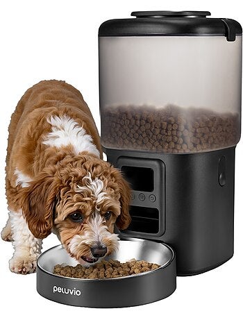 Distributeur de croquettes Automatique Chien PELUVIO Crispy - 4,5 L - 4 Repas/jour