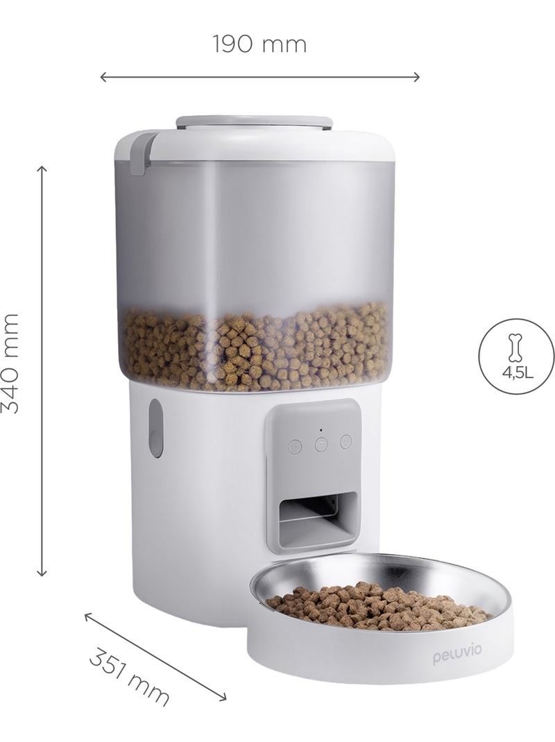 Distributeur de croquettes Automatique Chien PELUVIO Crispy - Wi-Fi - 4,5 L - 4 Repas/jour Blanc - Kiabi