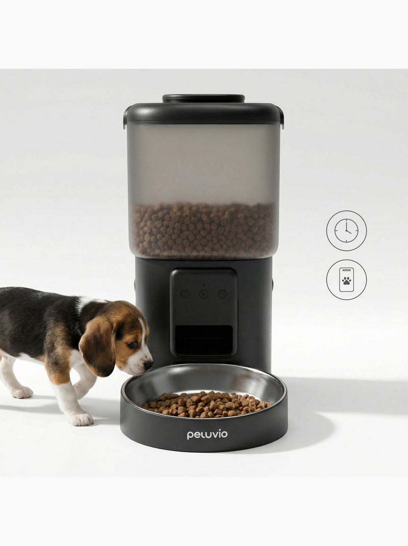 Distributeur de croquettes Automatique Chien PELUVIO Crispy - Wi-Fi - 4,5 L - 4 Repas/jour Noir - Kiabi