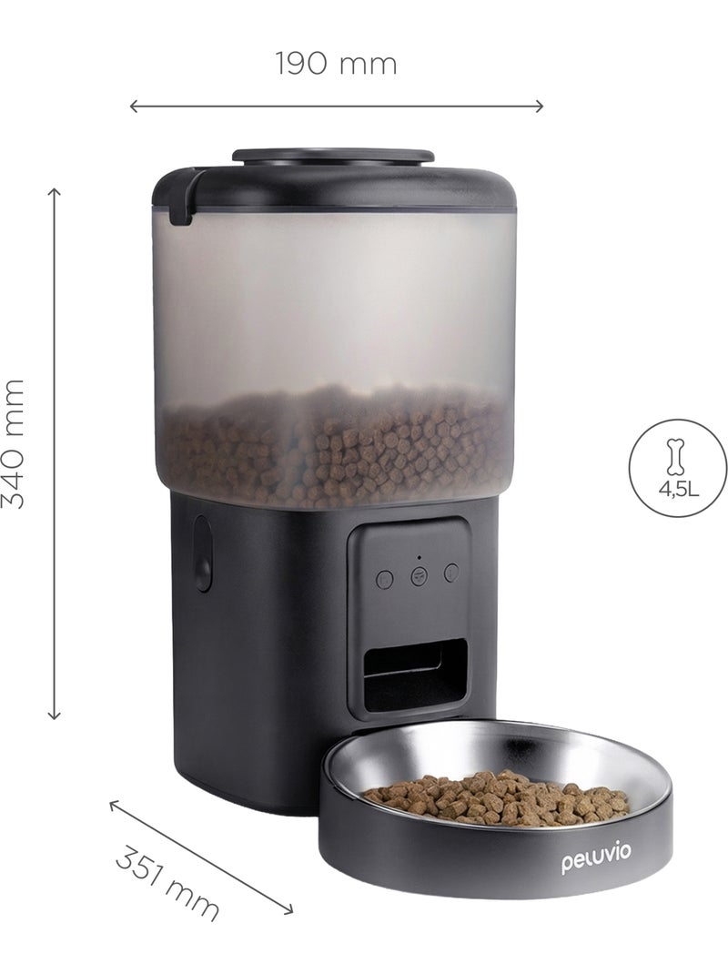 Distributeur de croquettes Automatique Chien PELUVIO Crispy - Wi-Fi - 4,5 L - 4 Repas/jour Noir - Kiabi