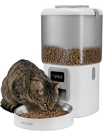 Distributeur de croquettes Automatique pour chat Chat PELUVIO Crispy - 4,5 L - 4 Repas/jour