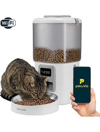 Distributeur de croquettes Automatique pour Chat PELUVIO Crispy - WiFi - 4,5 L - 4 Repas/jour