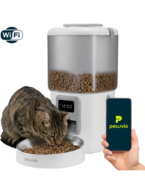 Distributeur de croquettes Automatique pour Chat PELUVIO Crispy - WiFi - 4,5 L - 4 Repas/jour - Kiabi Distributeur de croquettes Automatique pour Chat PELUVIO Crispy - WiFi - 4,5 L - 4 Repas/jour - Kiabi