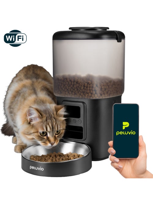 Distributeur de croquettes Automatique pour Chat PELUVIO Crispy - WiFi - 4,5 L - 4 Repas/jour - Kiabi