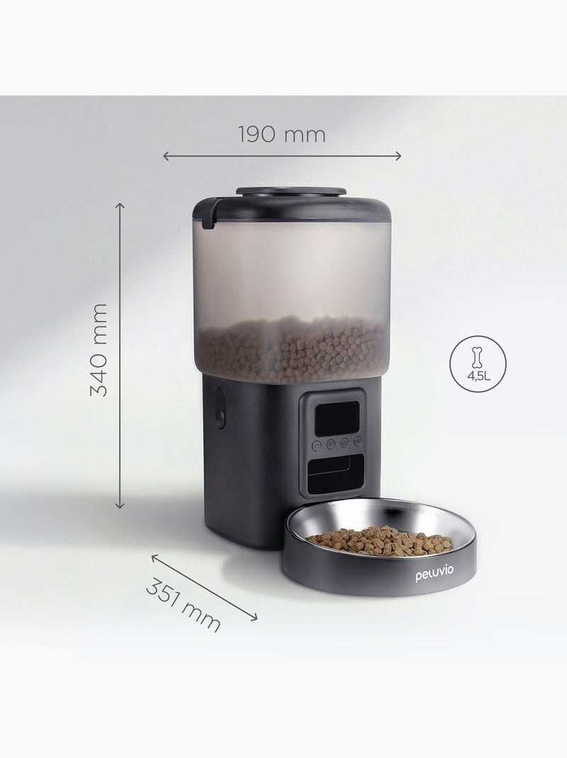Distributeur de croquettes Automatique pour Chat PELUVIO Crispy - WiFi - 4,5 L - 4 Repas/jour Noir - Kiabi