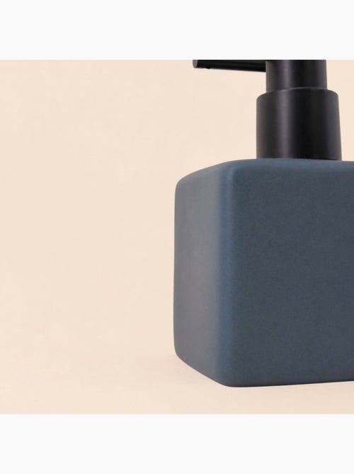 Distributeur de savon carré en céramique bleue - Kiabi