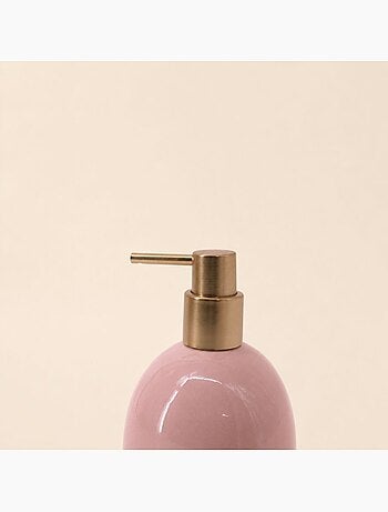 Distributeur de savon céramique rose effet craquelé