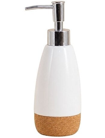 Distributeur de savon en céramique blanche et liège
