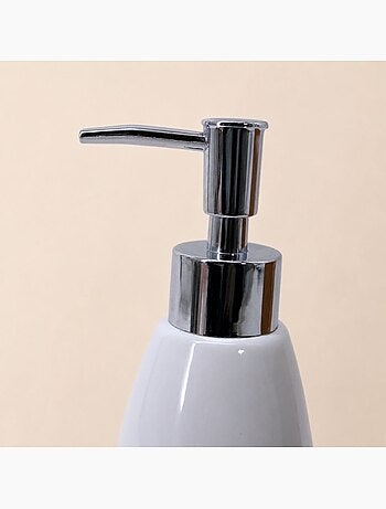 Distributeur de savon en céramique blanche et liège