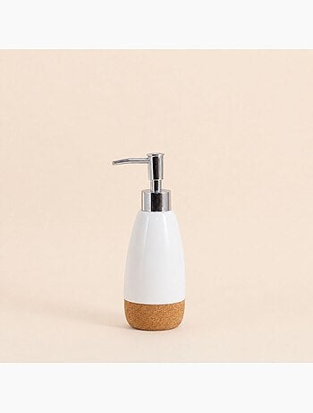 Distributeur de savon en céramique blanche et liège