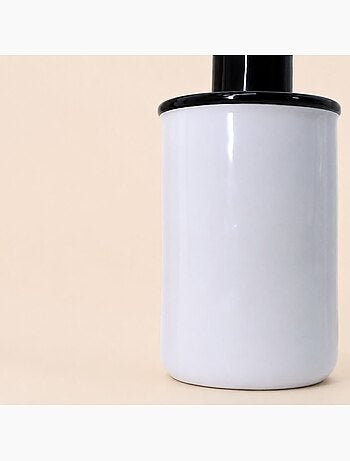 Distributeur de savon en céramique blanche liseret noir