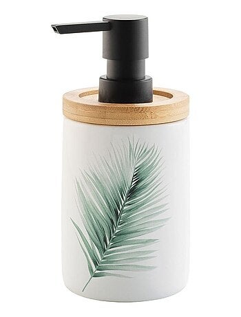 Distributeur de savon en céramique et bambou motif palmier VARADERO