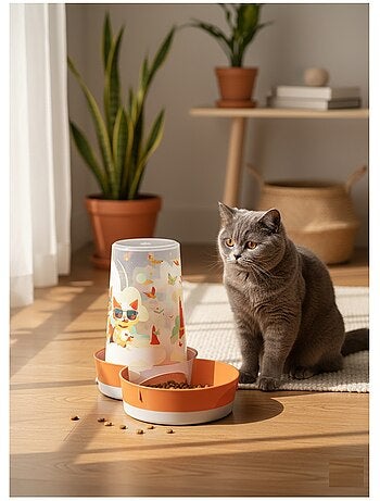 Distributeur d'eau ou de nourriture chat au soleil