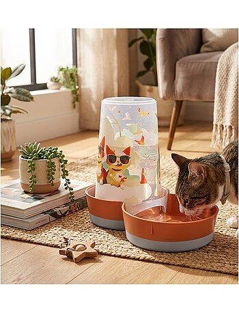 Distributeur d'eau ou de nourriture chat au soleil