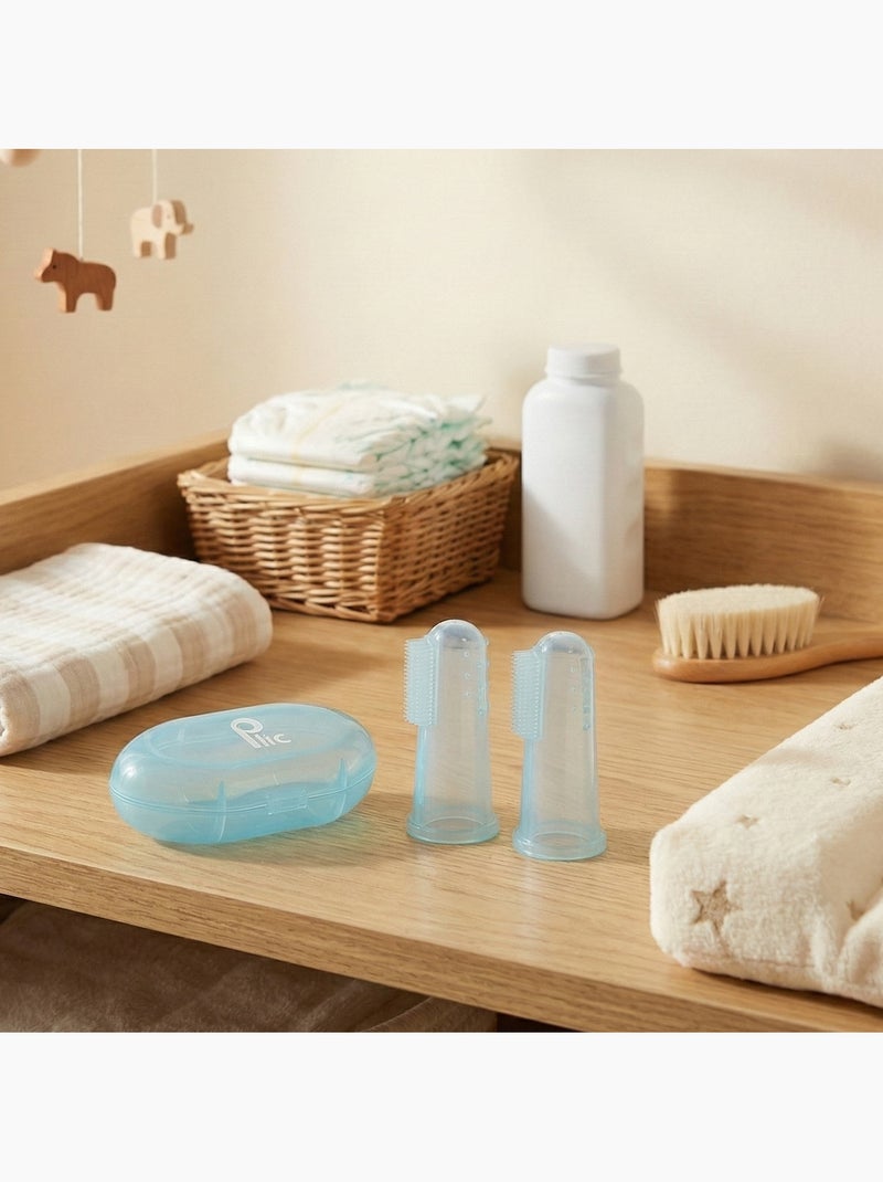 Doigtier brosse dentaire silicone bébé lot 2 bleu Bleu - Kiabi