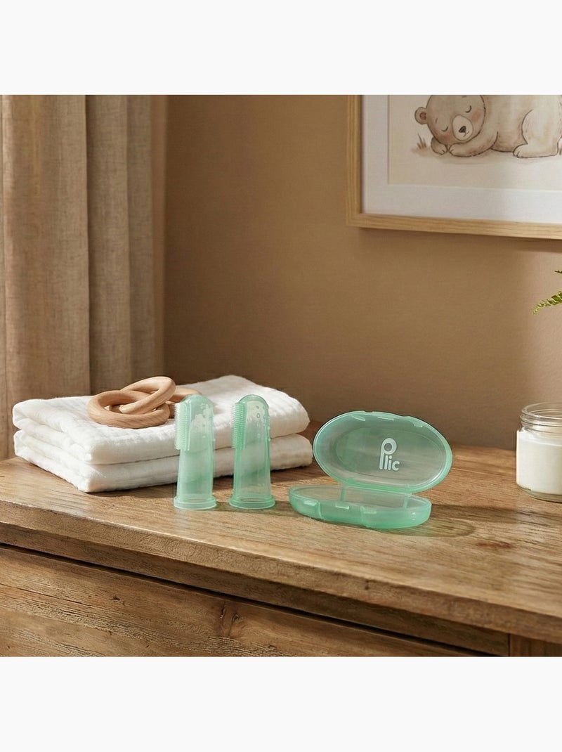 Doigtier brosse dentaire silicone bébé lot 2 Vert - Kiabi