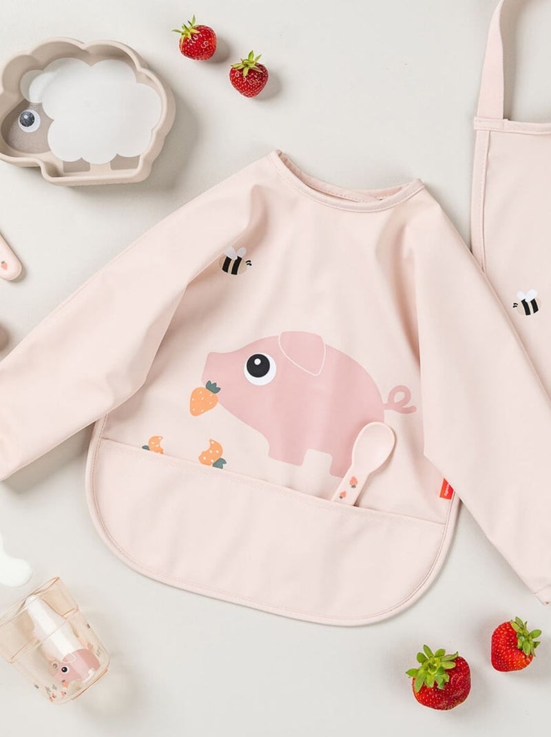 Done by Deer - Bavoir à manches avec poche Tiny farm Rose - Kiabi