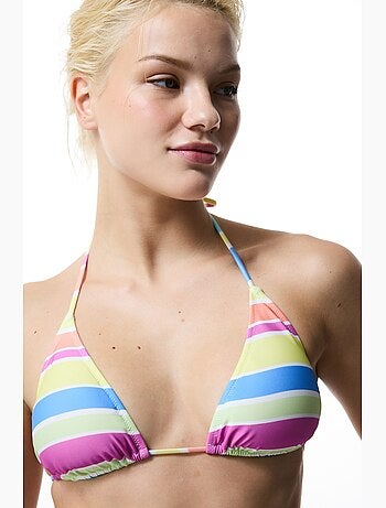 Donna haut de bikini triangle rayé penti