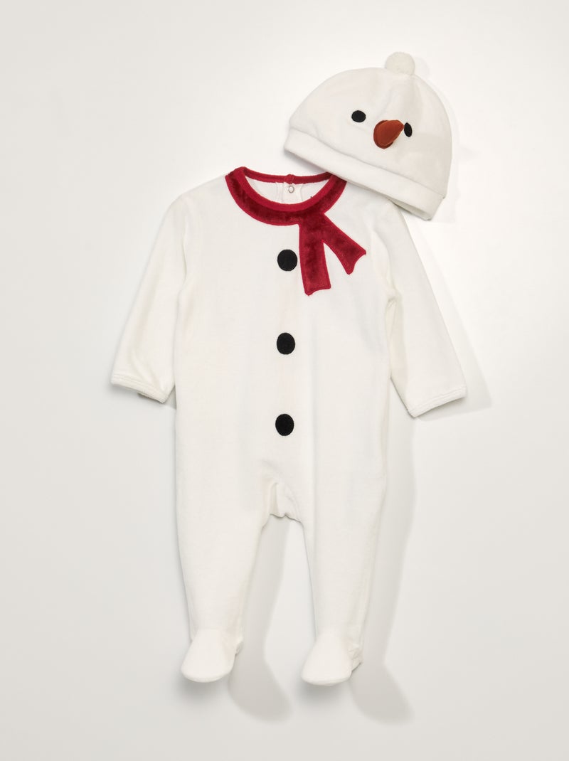 Dors-bien bonhomme de neige + bonnet en velours Blanc - Kiabi