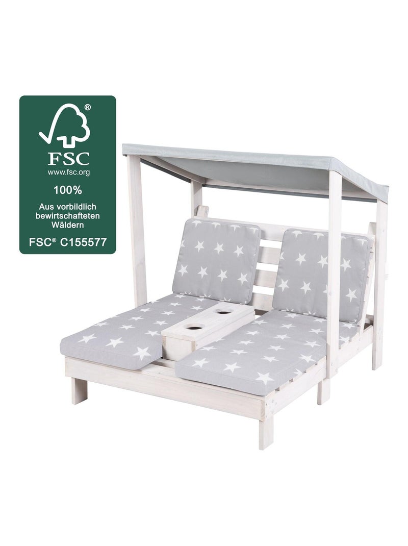 Double chaise longue pour enfants en bois FSC + 4 coussins et pare soleil 'Little Stars' ROBA Gris - Kiabi