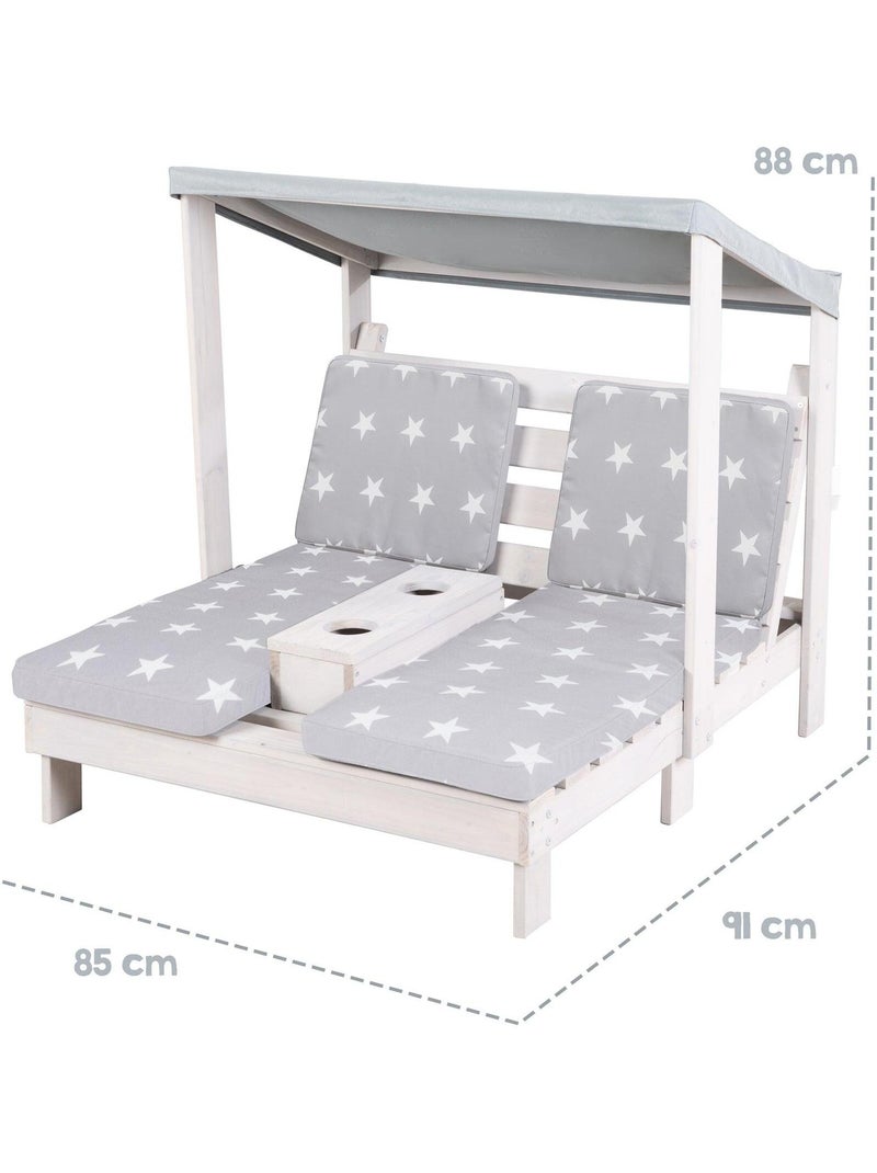 Double chaise longue pour enfants en bois FSC + 4 coussins et pare soleil 'Little Stars' ROBA Gris - Kiabi