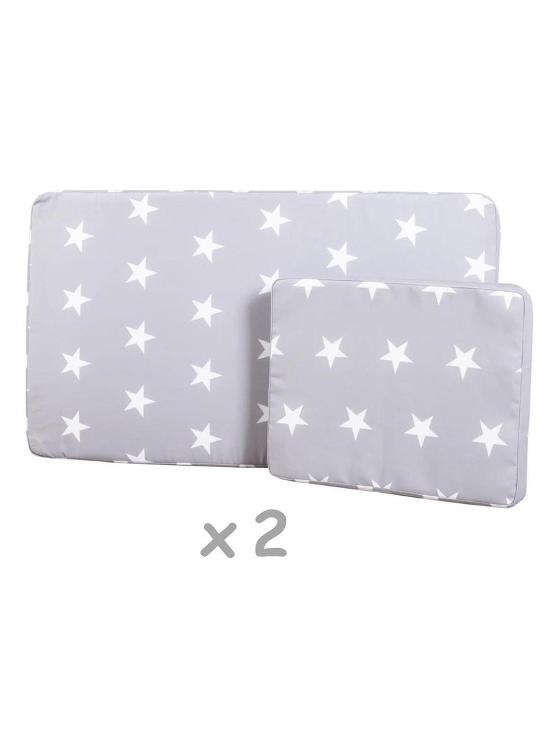 Double chaise longue pour enfants en bois FSC + 4 coussins et pare soleil 'Little Stars' ROBA Gris - Kiabi