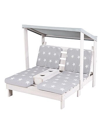 Double chaise longue pour enfants en bois FSC avec 4 coussins et pare soleil 'Roba little stars'