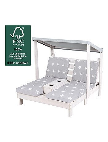 Double chaise longue pour enfants en bois FSC avec 4 coussins et pare soleil 'Roba little stars'