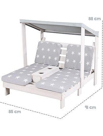 Double chaise longue pour enfants en bois FSC avec 4 coussins et pare soleil 'Roba little stars'