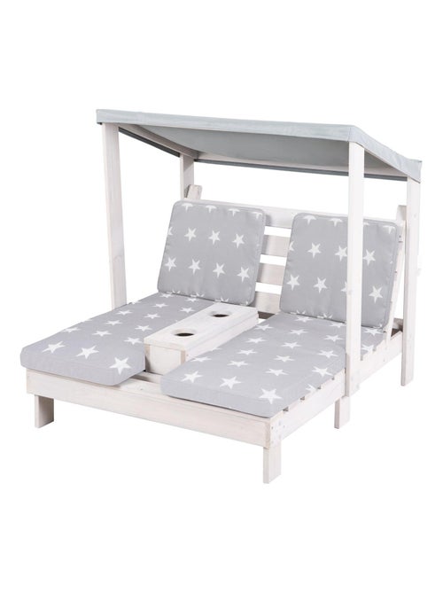 Double chaise longue pour enfants en bois massif avec 4 coussins et pare soleil 'Roba little stars' - Kiabi