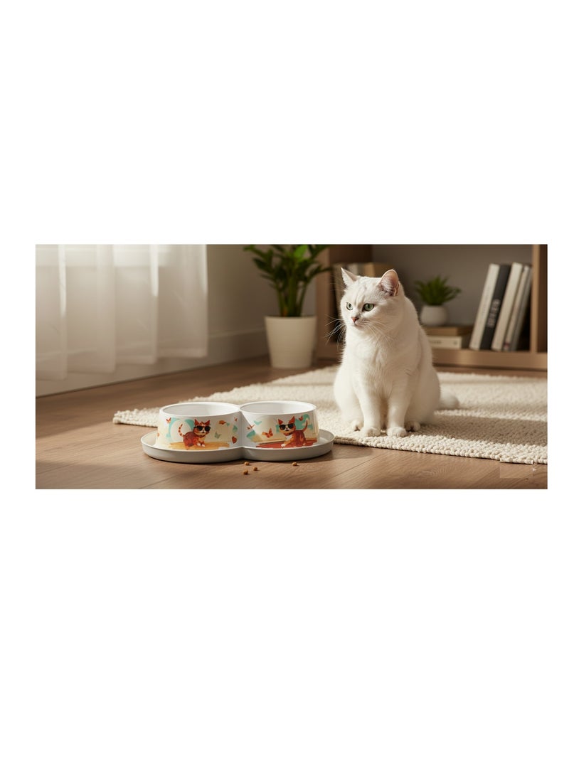Double gamelle Chat au soleil Blanc - Kiabi