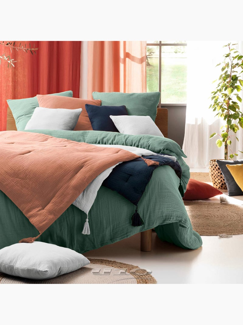 Douceur d'Intérieur - Housse de couette + 2 taies d'oreiller Angelia Vert Sauge - Kiabi