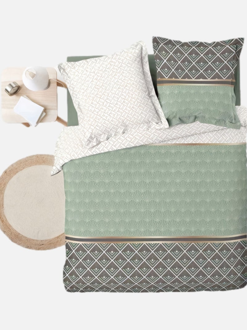 Douceur d'Intérieur - Housse de couette + 2 taies d'oreiller Belor Vert - Kiabi
