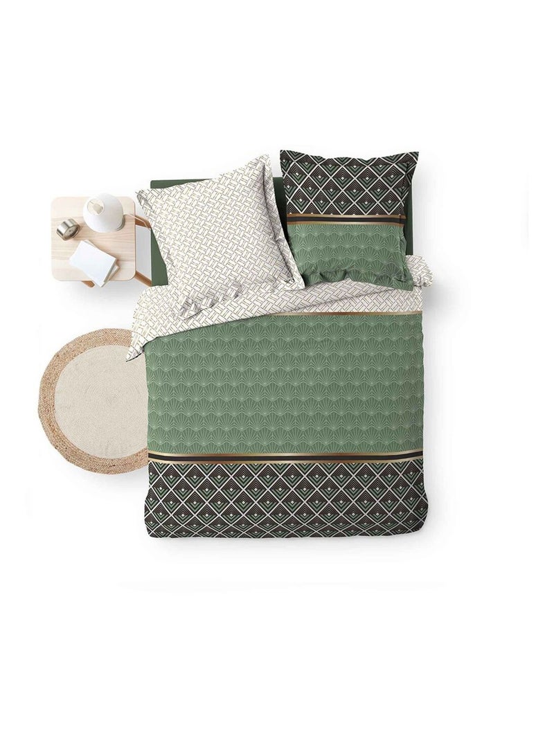 Douceur d'Intérieur - Housse de couette + 2 taies d'oreiller Belor Vert - Kiabi