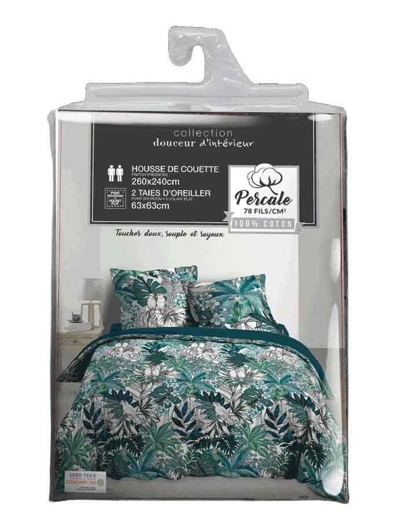 Douceur d'Intérieur - Housse de couette + 2 taies d'oreiller Colibri Vert - Kiabi