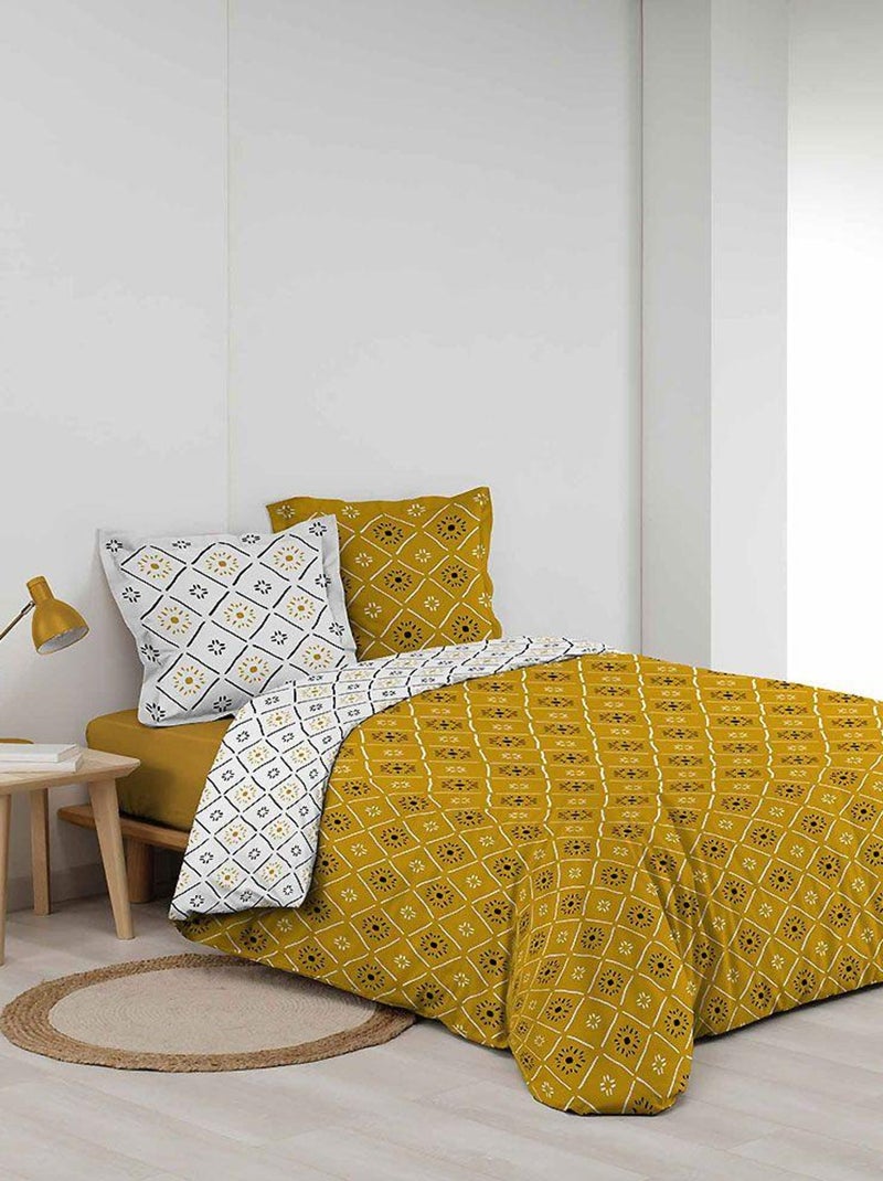 Douceur d'Intérieur - Housse de couette + 2 taies d'oreiller Tahina Jaune - Kiabi
