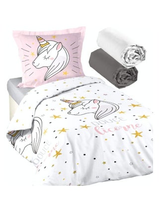 Douceur d'Intérieur - Pack 4 pièces LiliRose - Parure de lit avec 2 draps housse