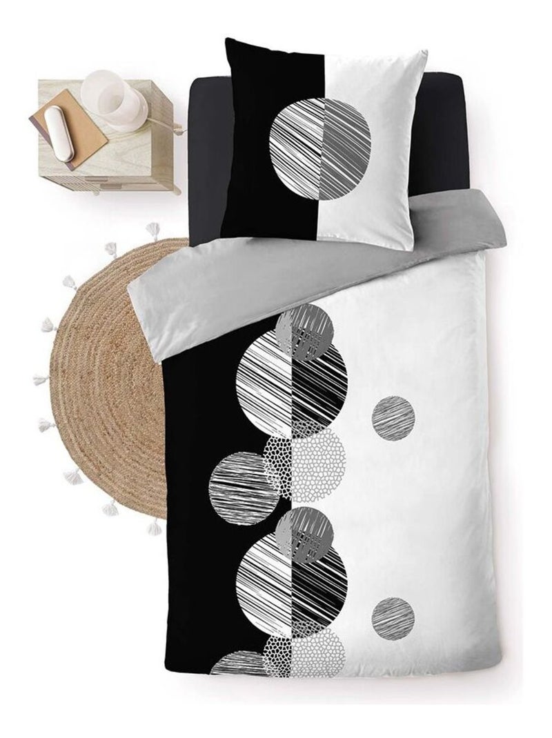 Douceur d'Intérieur - Pack 4 pièces Stormi - Parure de lit avec 2 draps housse Noir Noir - Kiabi