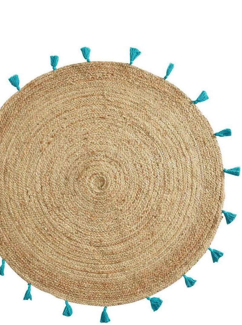 Douceur d'Intérieur - Tapis Shira - tapis rond à pompons Bleu turquoise - Kiabi