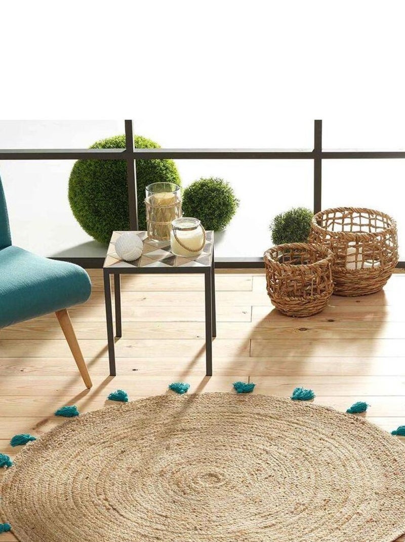 Douceur d'Intérieur - Tapis Shira - tapis rond à pompons Bleu turquoise - Kiabi