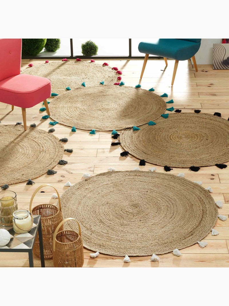 Douceur d'Intérieur - Tapis Shira - tapis rond à pompons Bleu turquoise - Kiabi