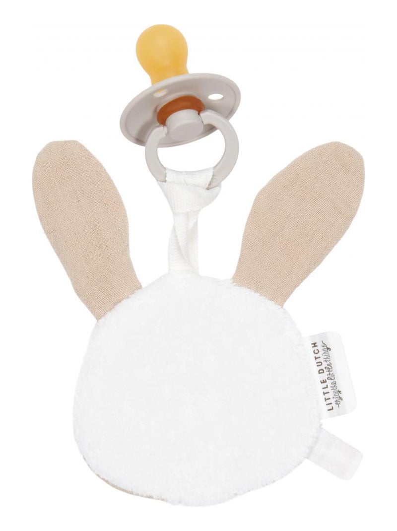 Doudou attache-sucette en gazee de coton Lapin - Pure Beige Blanc - Kiabi