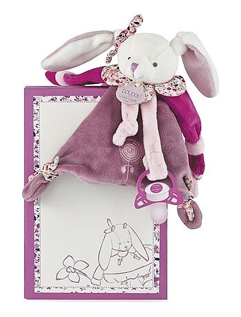 Doudou attache-sucette lapin 17 cm collection LAPIN CERISE rose